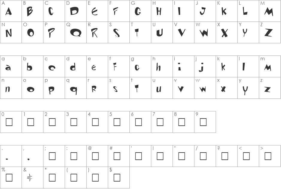 Toontime font character map preview
