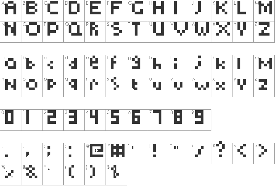 TooSimple font character map preview