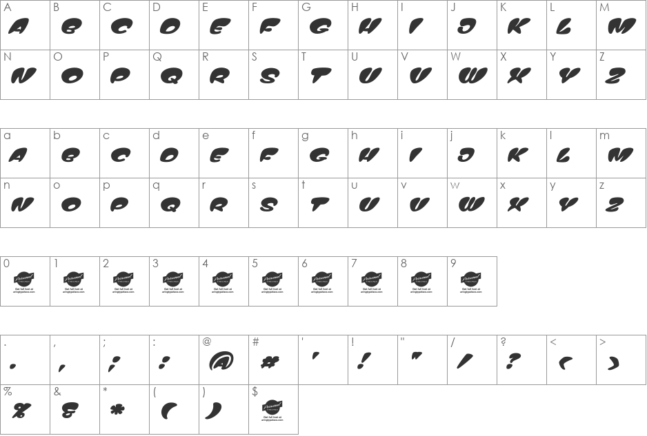 Top Comic Personal Use Only font character map preview