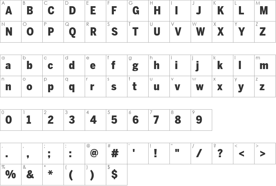 BentonSans Cond Black font character map preview