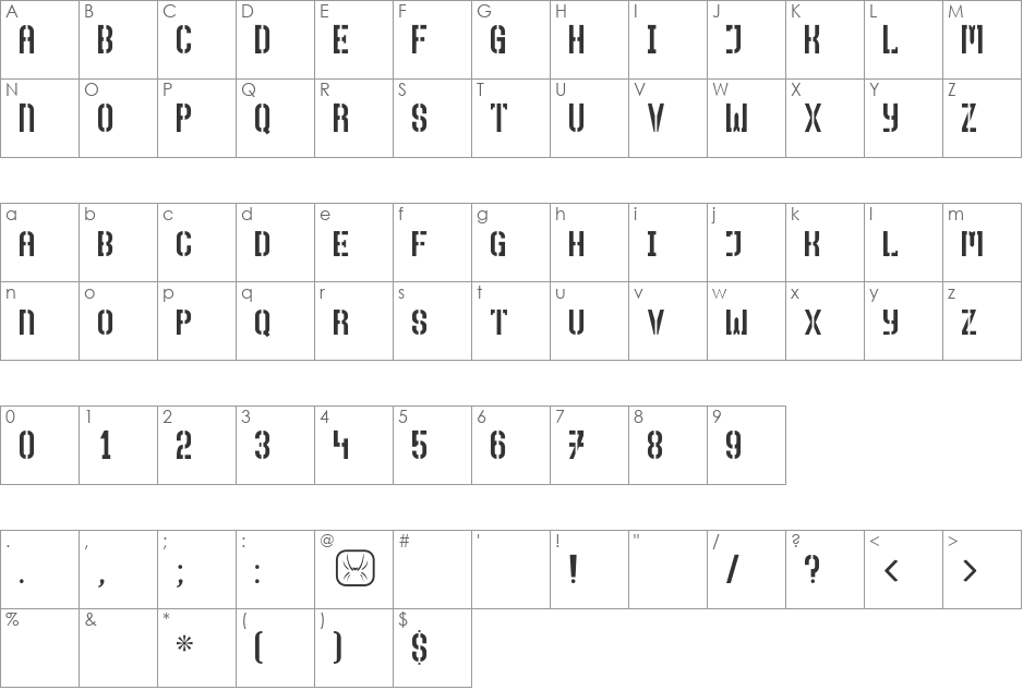 Top Secret  font character map preview