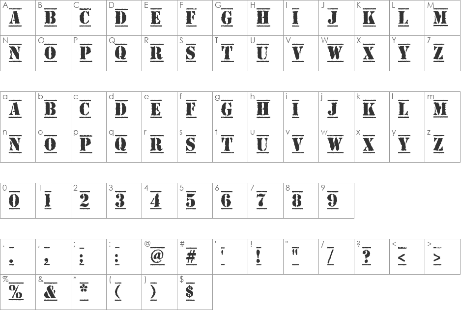 Top Secret font character map preview