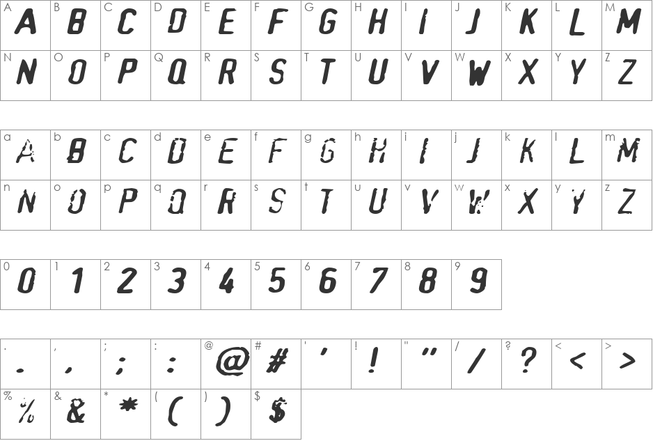 Top SecretExtended font character map preview