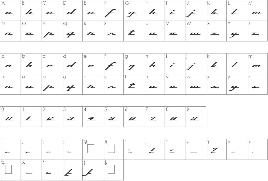 Top Speed font character map preview