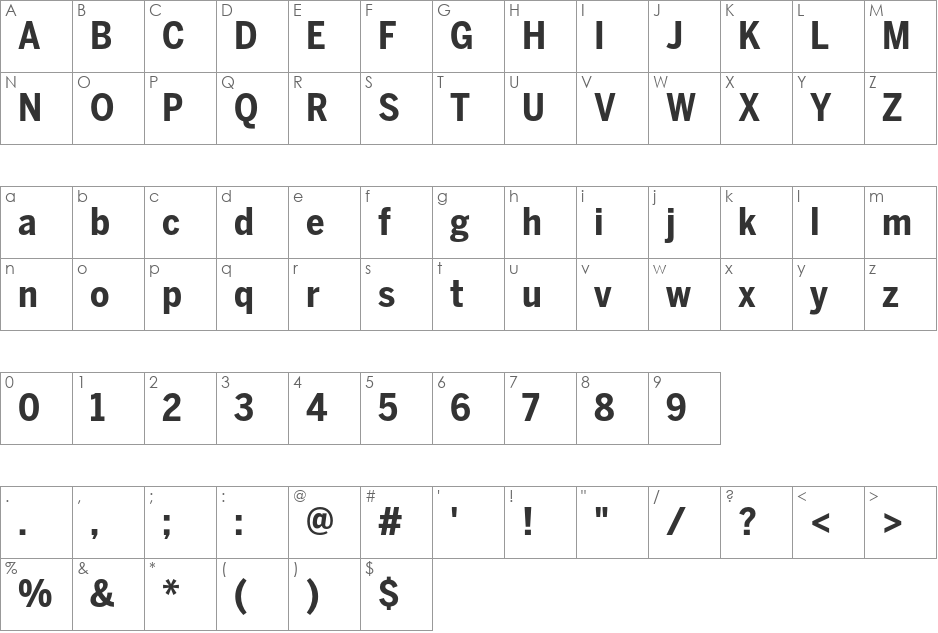 BentonSans Cond Bold font character map preview