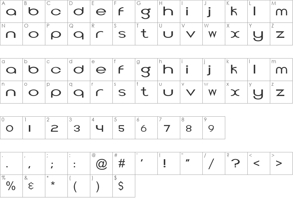 Topeka font character map preview