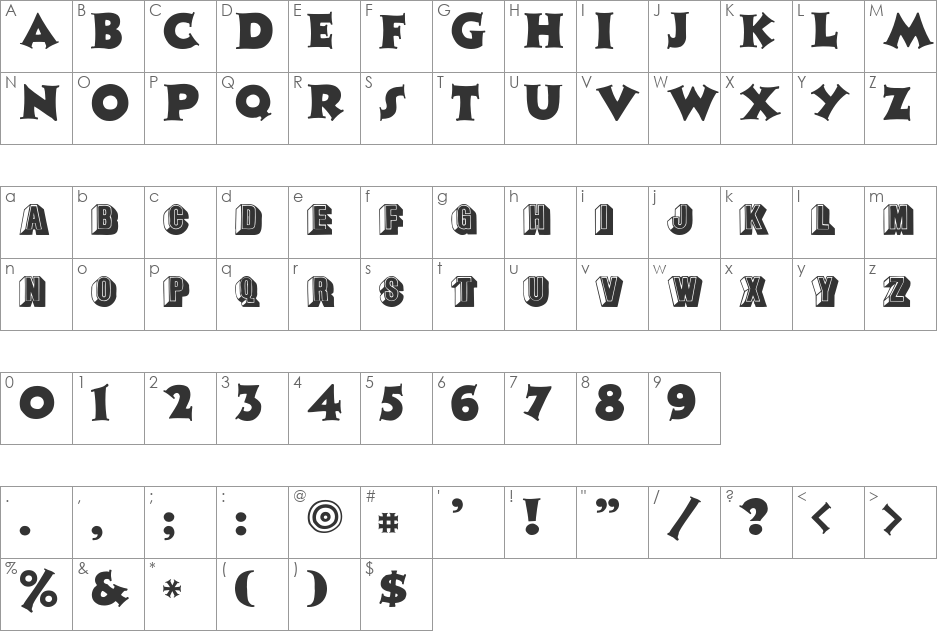 TopHat font character map preview