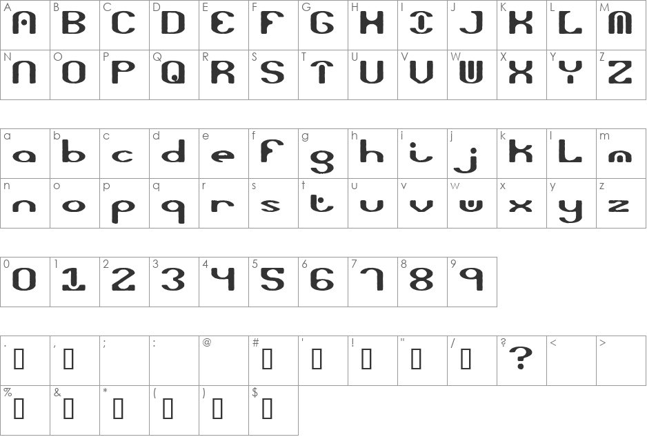 Topioke font character map preview