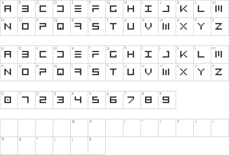 Topo font character map preview