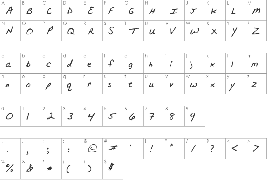 Topper font character map preview