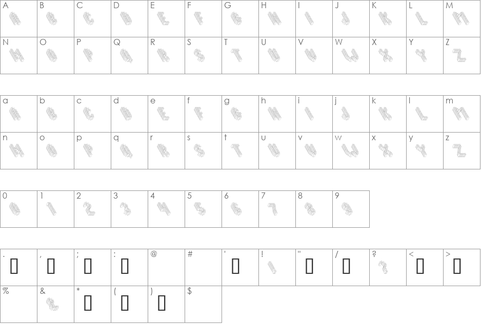 Topple1 font character map preview