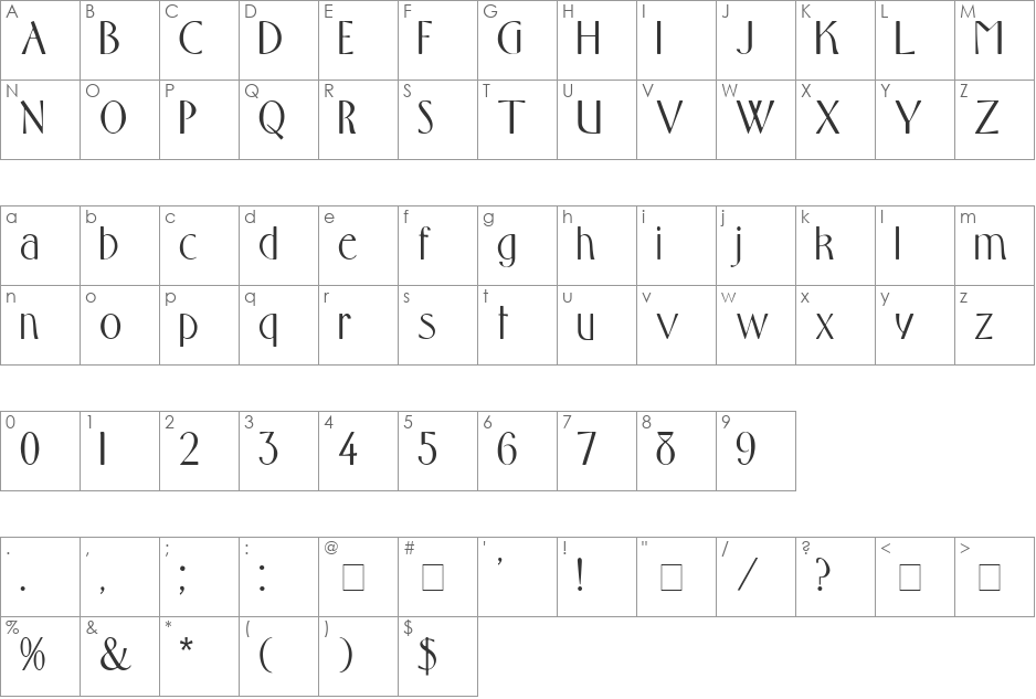 Toque Display SSi font character map preview