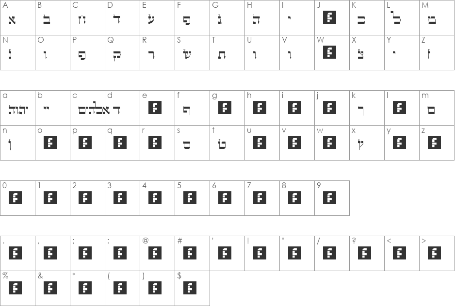 Torah Sofer for Hebrew Keyboards font character map preview