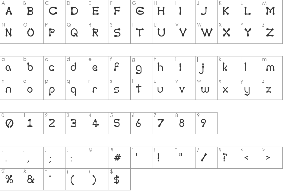Torcing Away font character map preview