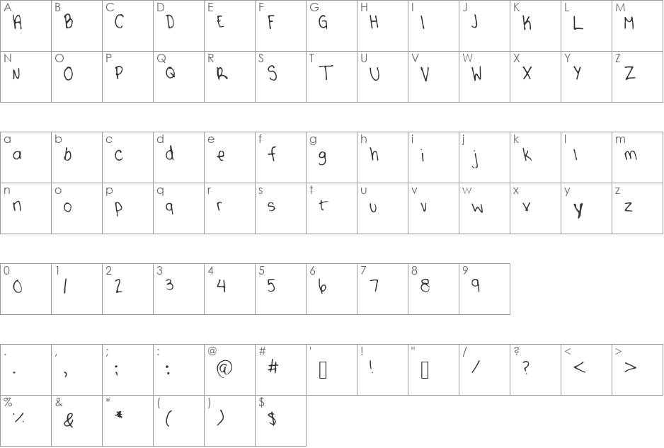 toriswriting font character map preview