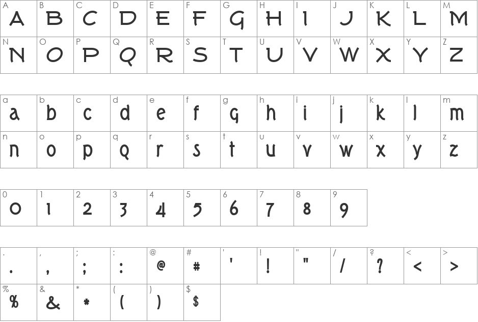 Tork font character map preview