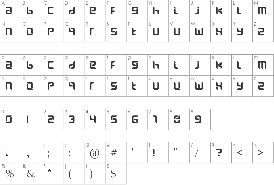 Torl font character map preview