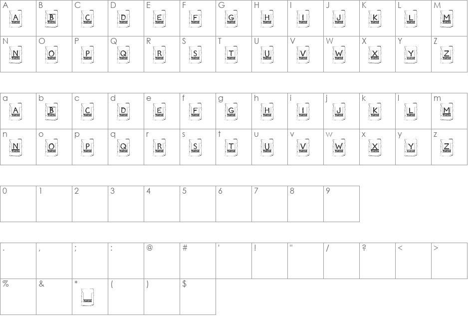 Torn Paper font character map preview