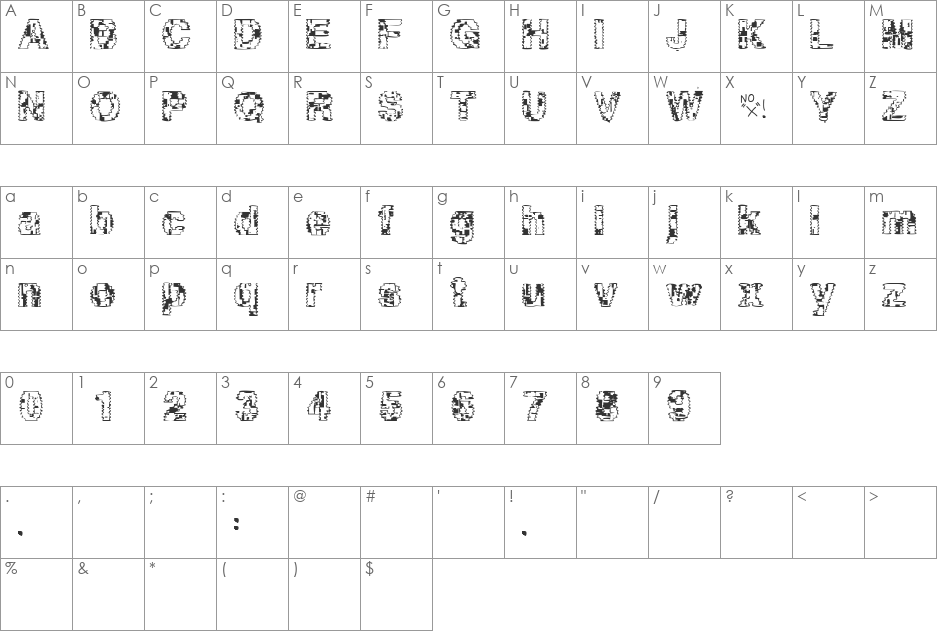 Torn Shield font character map preview