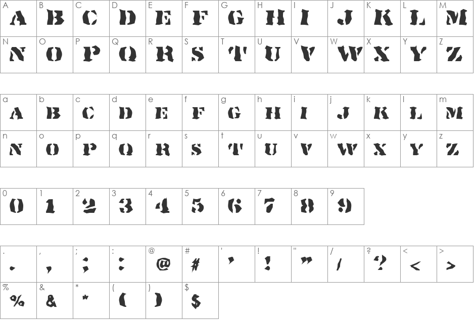 Tornado font character map preview