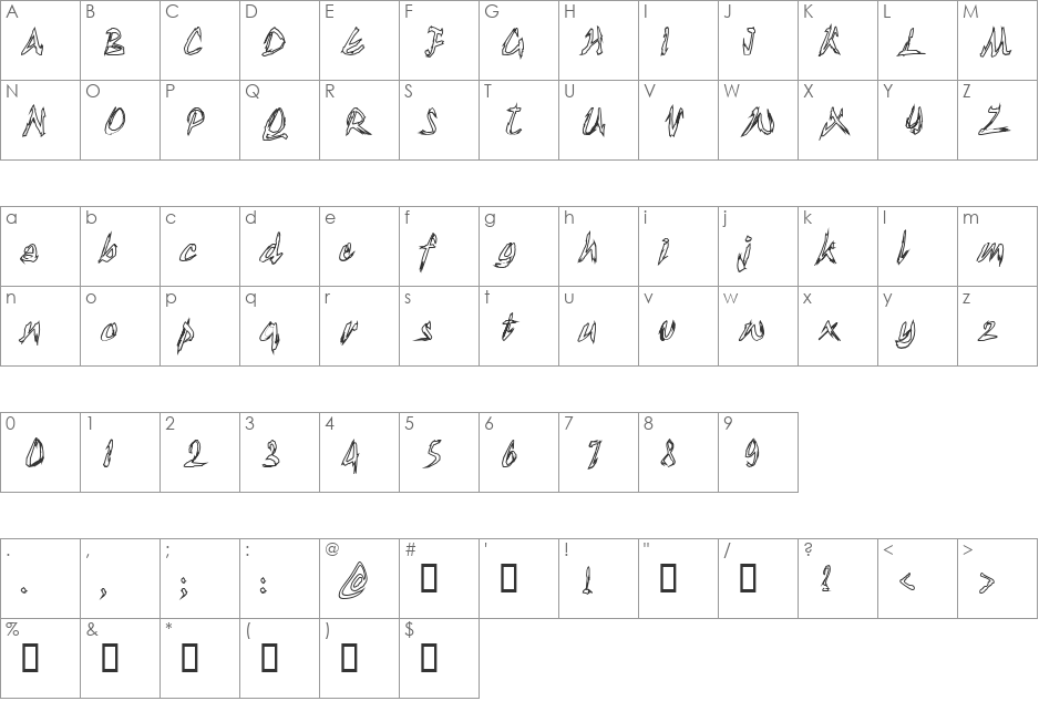 TornUpAndLovingIt font character map preview
