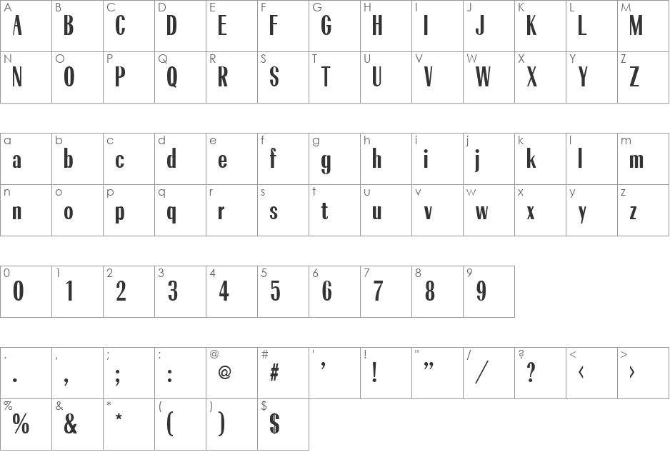 Torpedo font character map preview