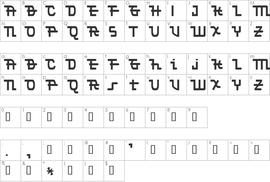 Torpedo font character map preview