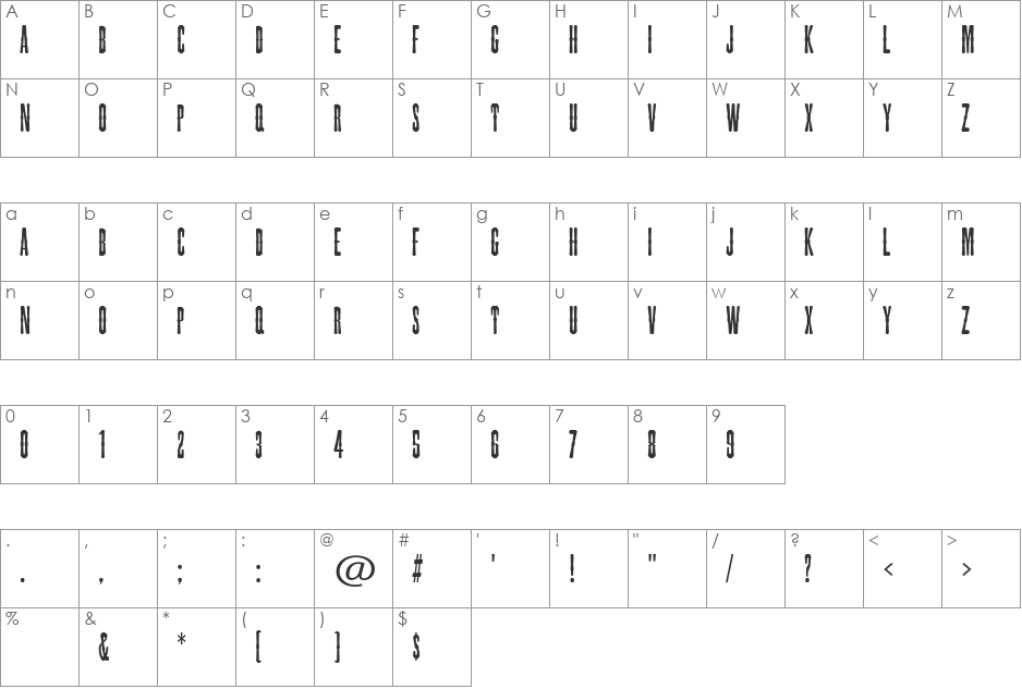 Torpedo font character map preview