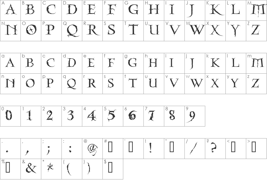 Torquator font character map preview