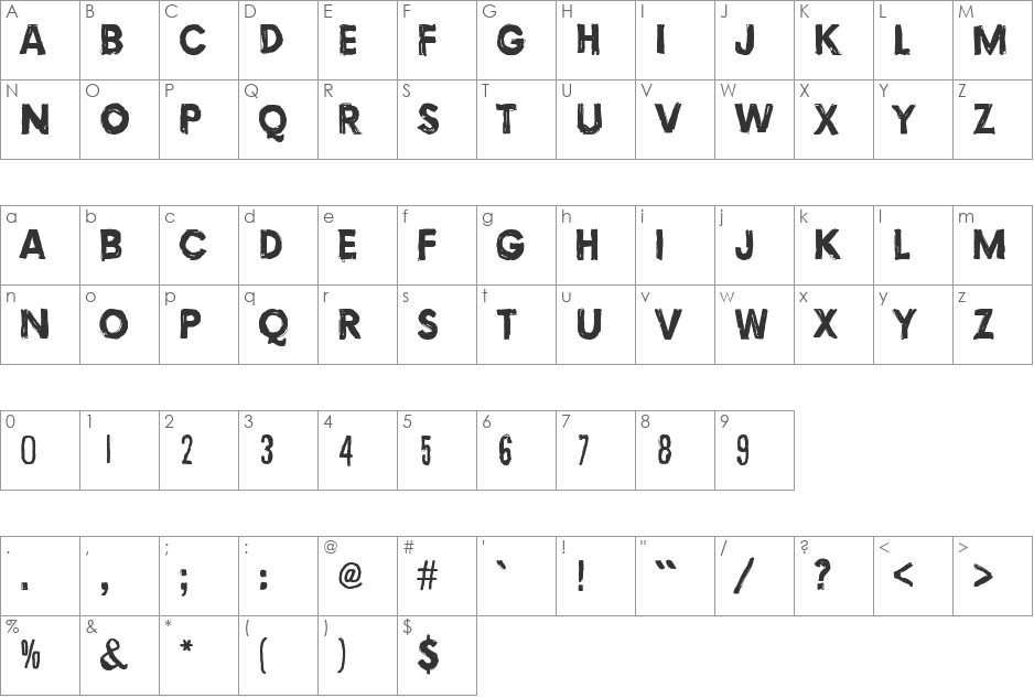 Torture, Dark font character map preview
