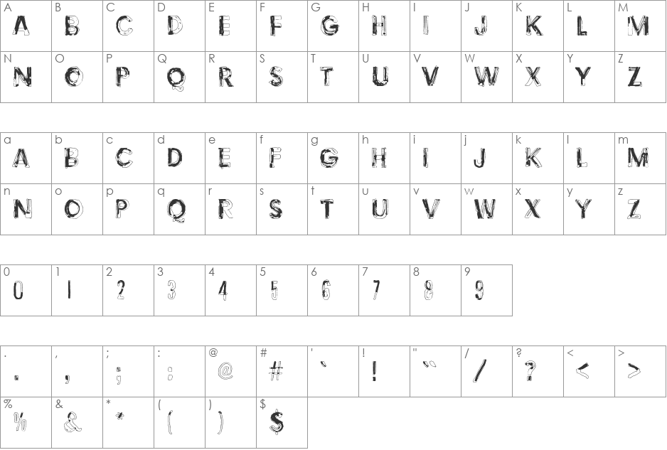 Torture, Light font character map preview