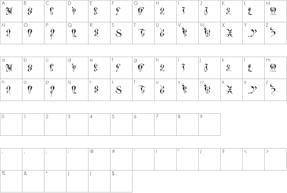 Tory Gothic Caps font character map preview