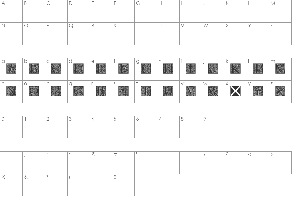 TorynitialenInversed font character map preview
