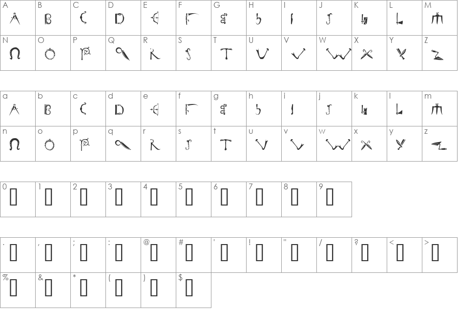 TorysToolsFS font character map preview