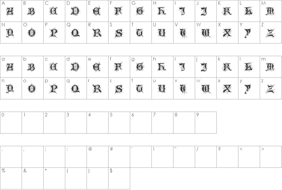 Tosca font character map preview