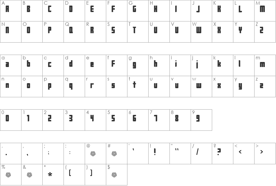 Tosh.0 font character map preview