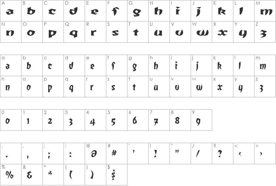 TotallyGothicWideCaps font character map preview