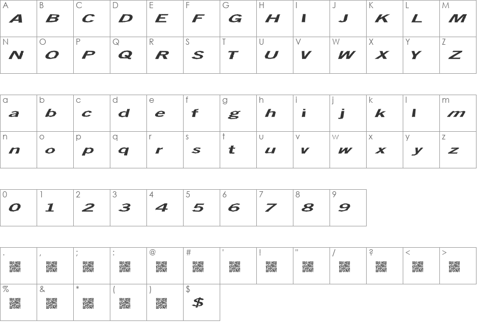 TotalShock font character map preview
