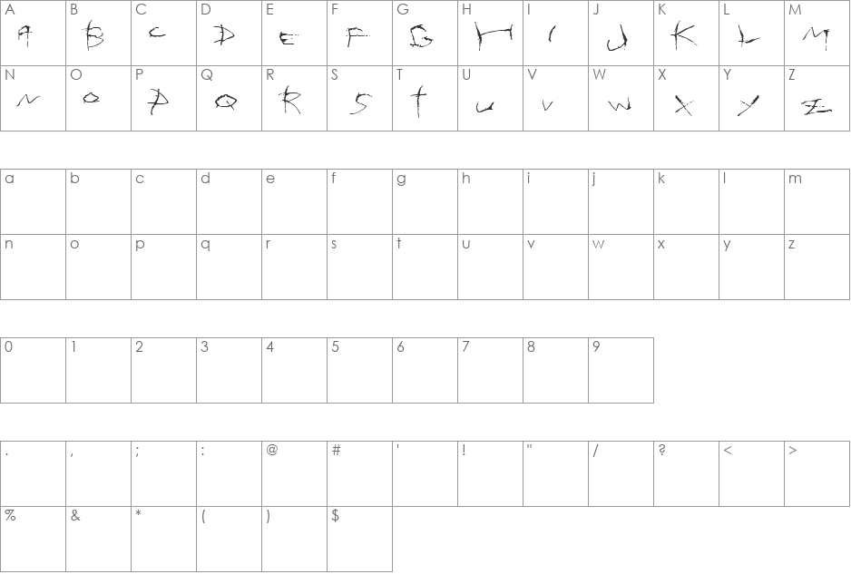 Totescript font character map preview