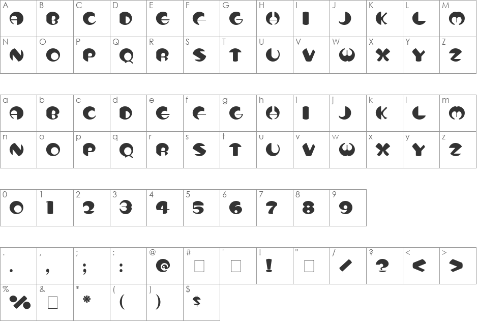 Toto font character map preview