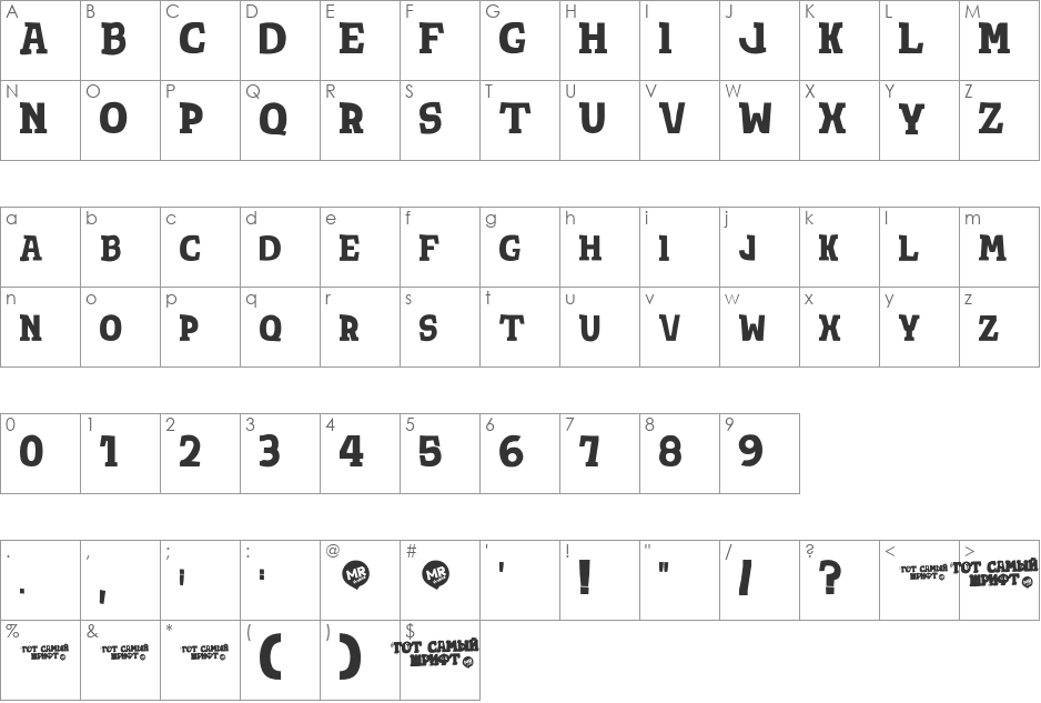 TotShriftBold font character map preview