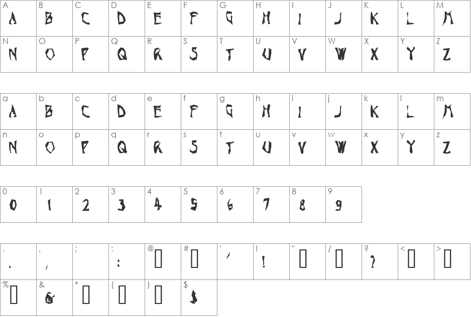 Toucan font character map preview