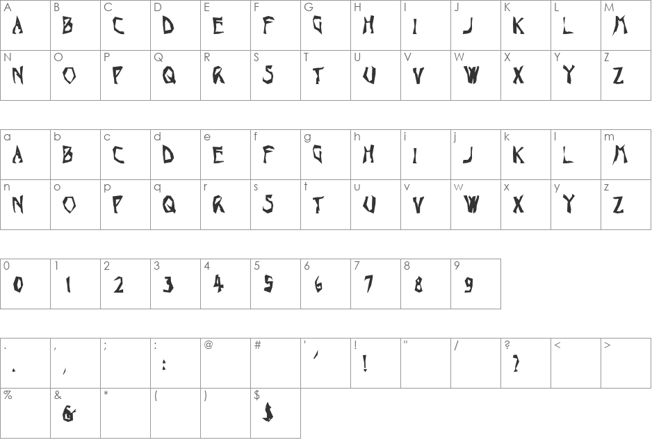 Toucan font character map preview