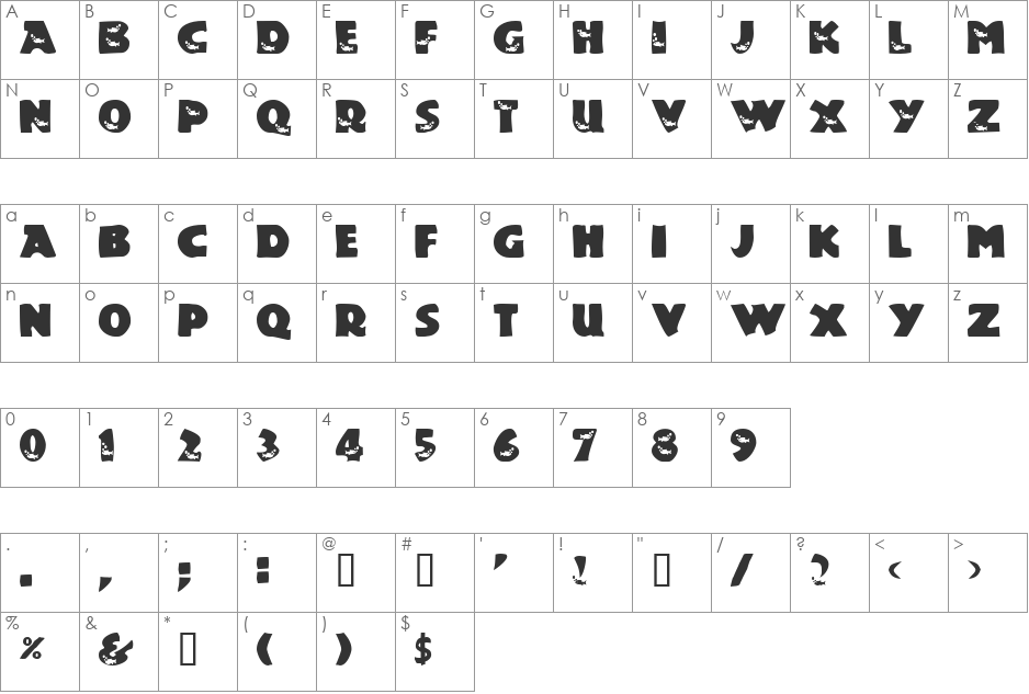 Touch Of Nature font character map preview