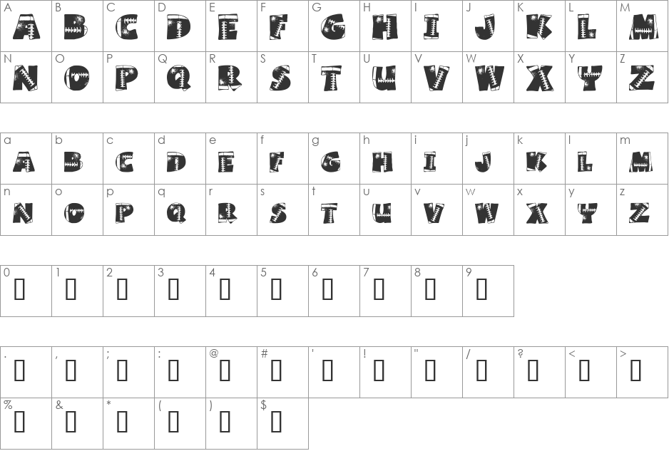 Touchdown font character map preview