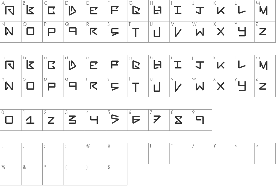 BentOut font character map preview