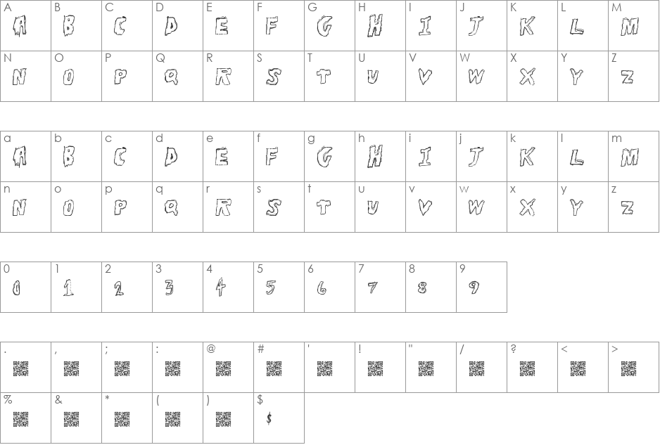 ToughHorror font character map preview