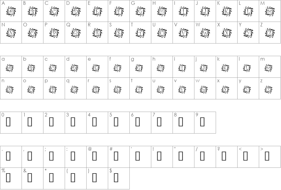Tourbillon font character map preview
