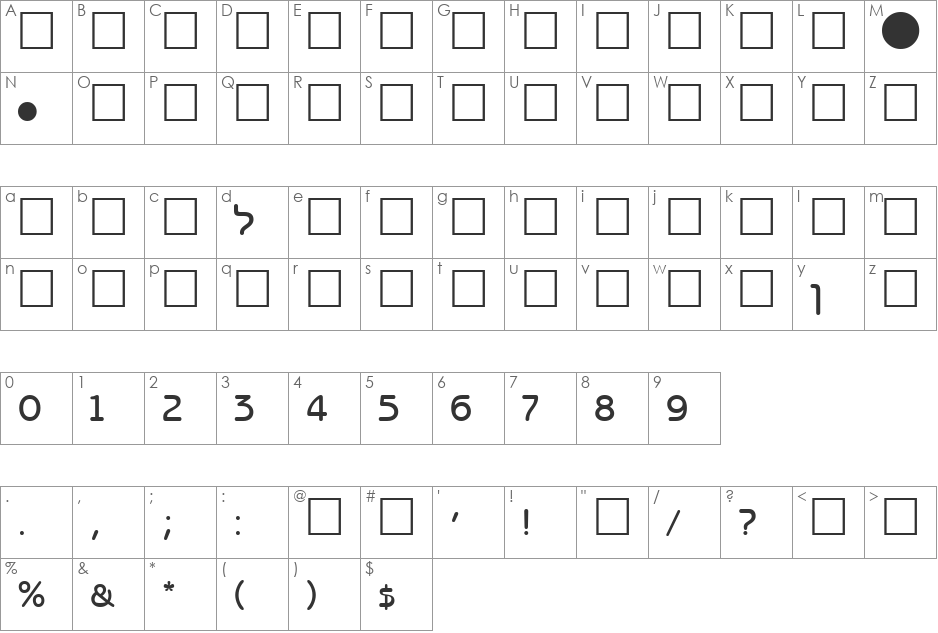 BenzionTT font character map preview