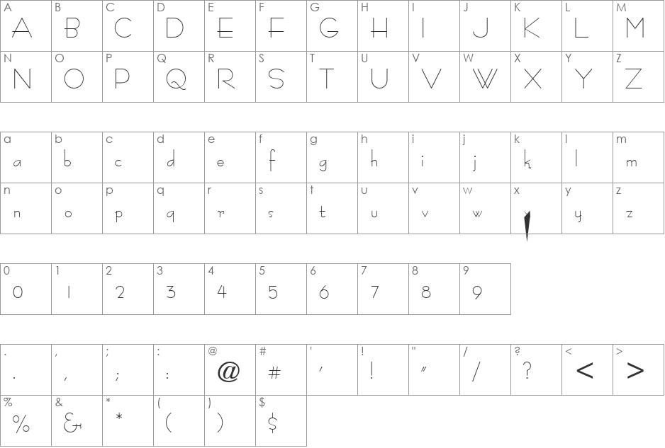 TourinaSSi font character map preview